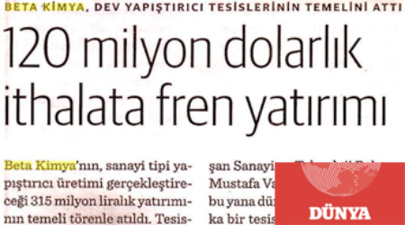120 Milyon Dolarlık İthalata Fren Yatırımı