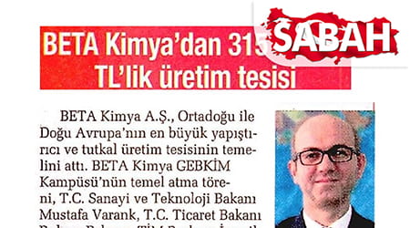 Beta Kimya'dan 315 Milyon TL'lik Üretim Tesisi